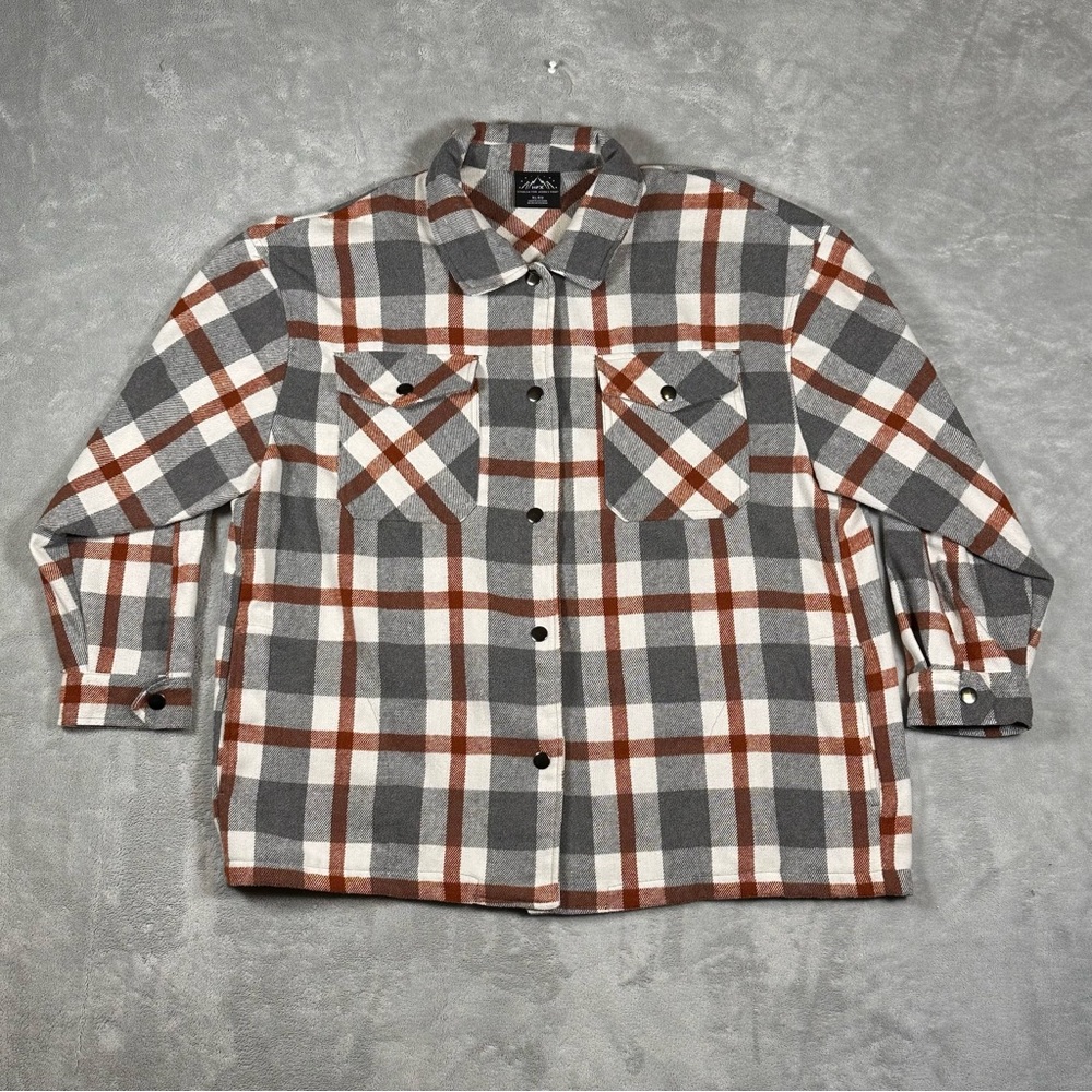 HFX Brown Grey Plaid Flannel Shirt Shacket Size XL